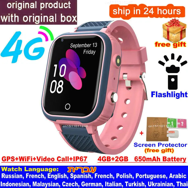 4G Kids Smart Watch with GPS, Video Call, and IP67 Waterproof