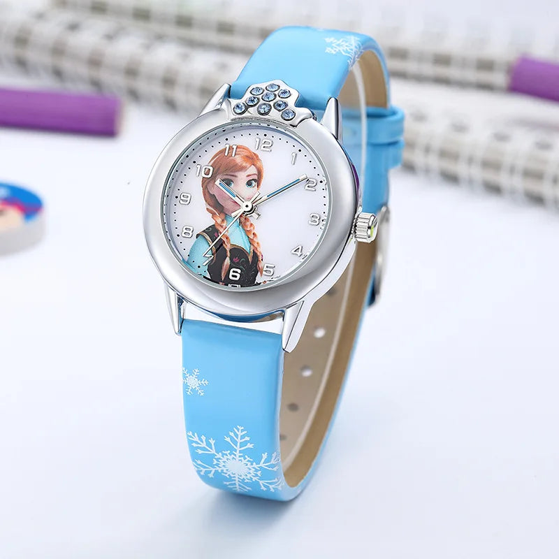 Elsa Princess Girls Watch with Leather Strap - Cute Cartoon Wristwatch