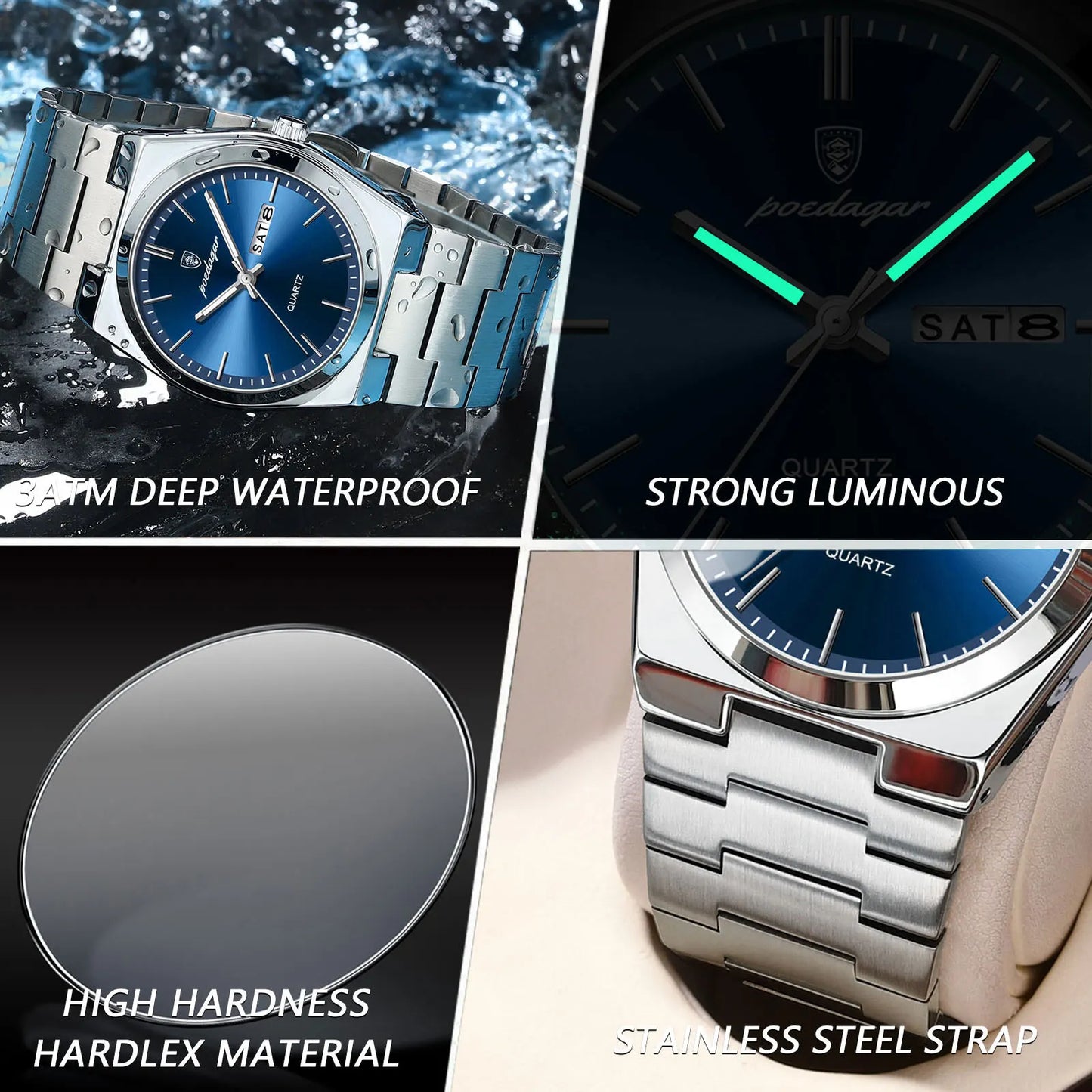 Luxury Waterproof Luminous Men's Quartz Watch with Date and Week Display