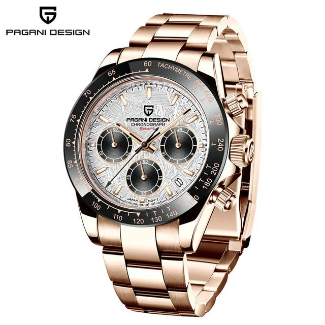 40mm Men's Quartz Chronograph Watch with Sapphire Crystal and Waterproof Design
