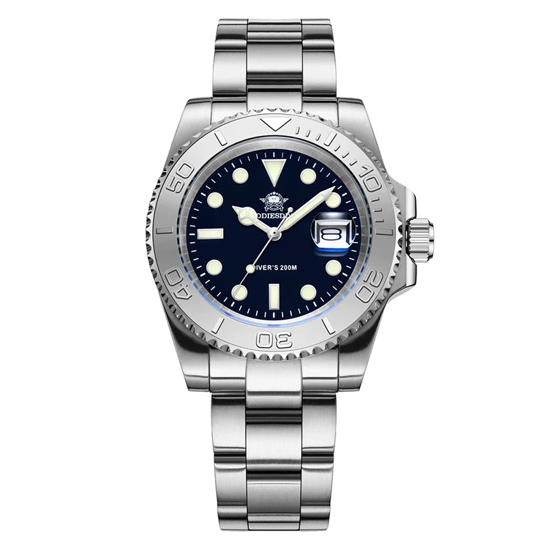 Luxurious Men's Luminous Quartz Diving Watch - 20 Bar Waterproof Stainless Steel