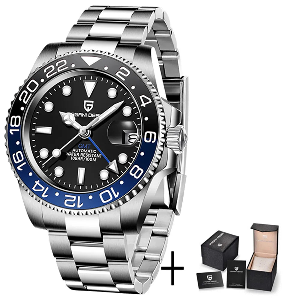 Luxury GMT Mechanical Wristwatch with Sapphire Glass and 100M Water Resistance