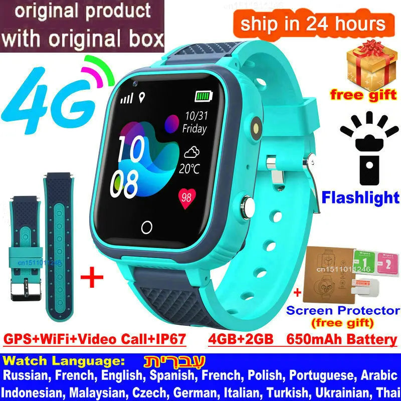4G Kids Smart Watch with GPS, Video Call, and IP67 Waterproof