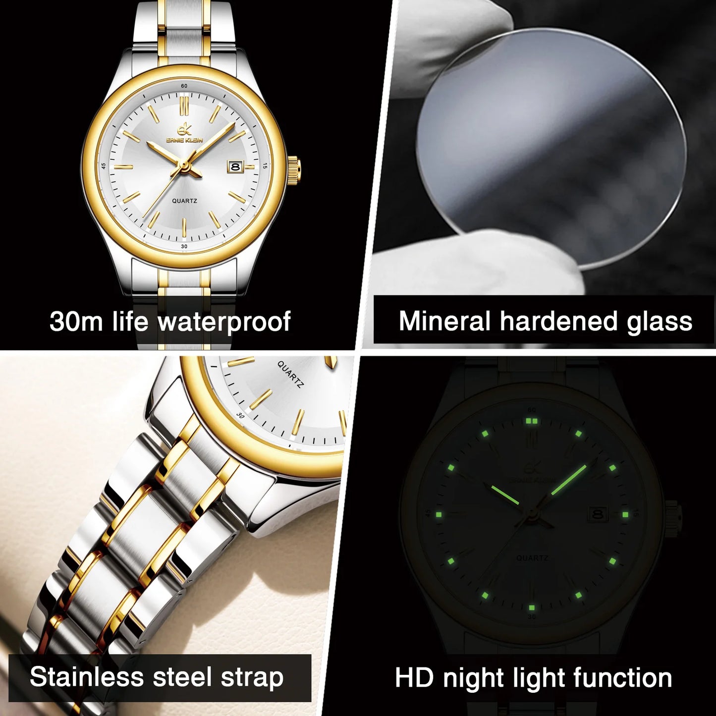 Luxury Gold Women's Waterproof Luminous Dress Watch