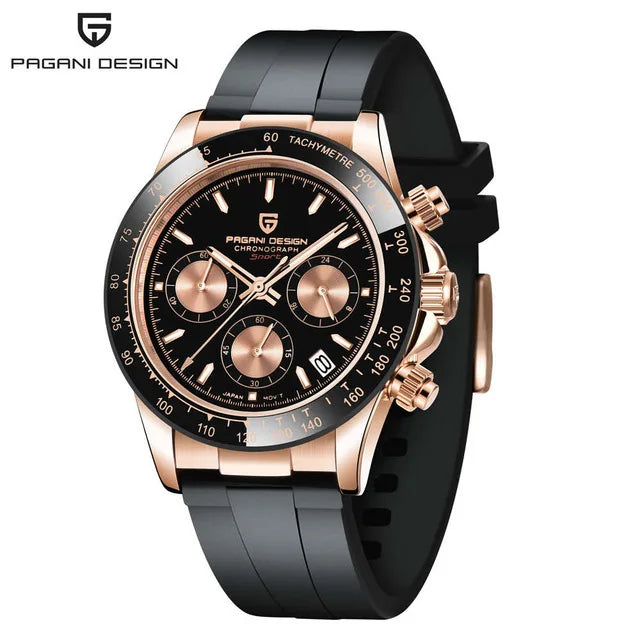 40mm Men's Quartz Chronograph Watch with Sapphire Crystal and Waterproof Design