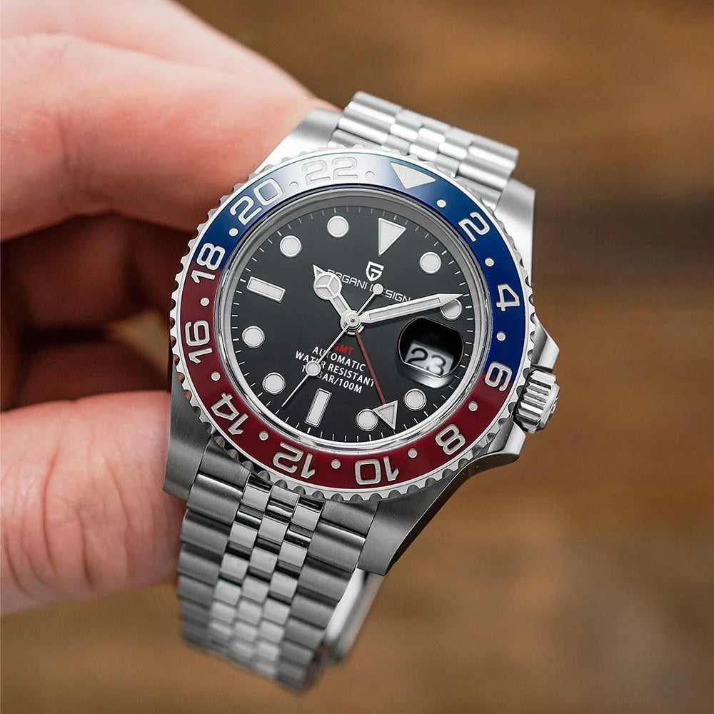 Luxury GMT Mechanical Wristwatch with Sapphire Glass and 100M Water Resistance