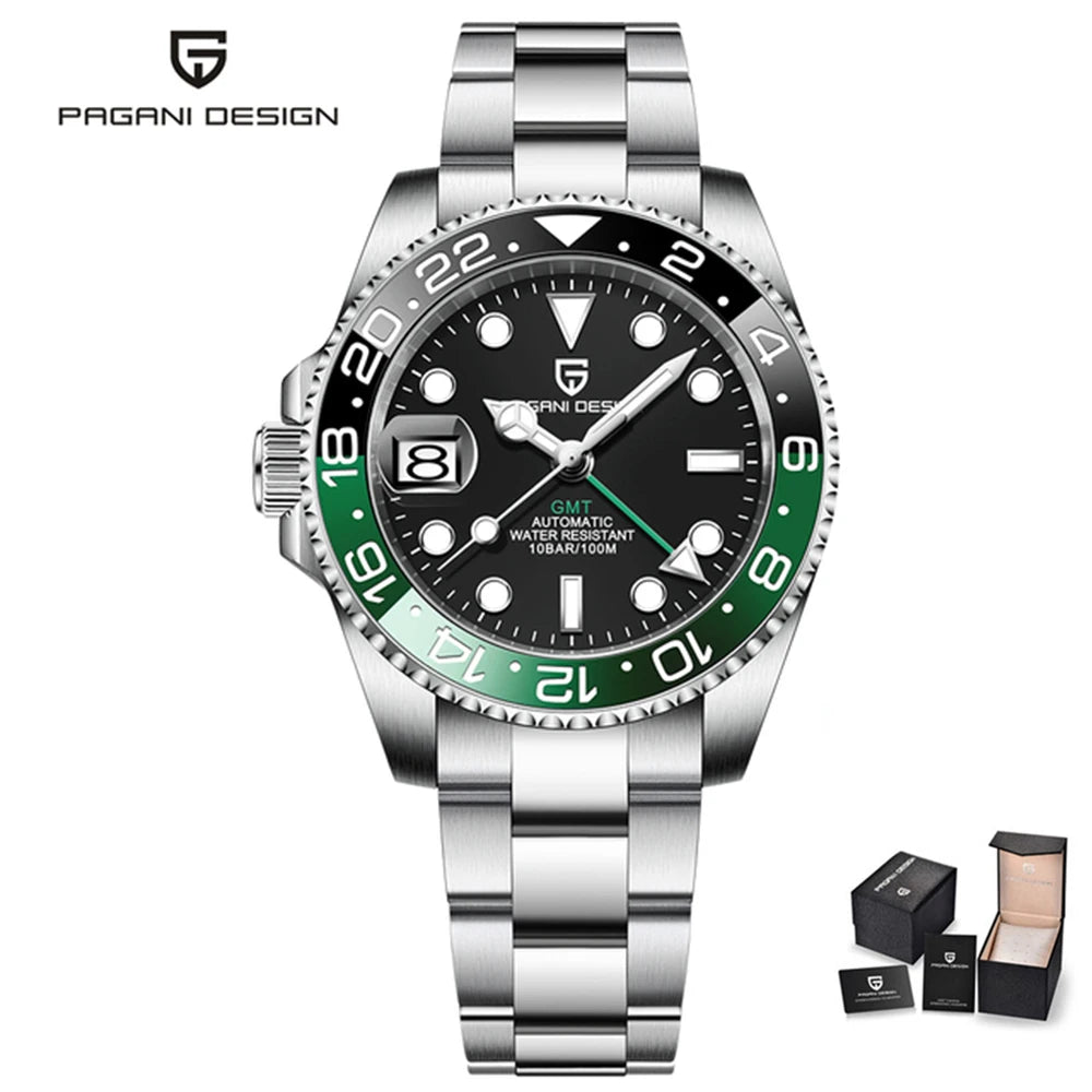 Luxury GMT Men’s Mechanical Wristwatch with Sapphire Glass and 100M Waterproof