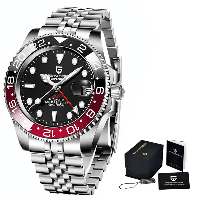 Luxury GMT Men’s Mechanical Wristwatch with Sapphire Glass and 100M Waterproof