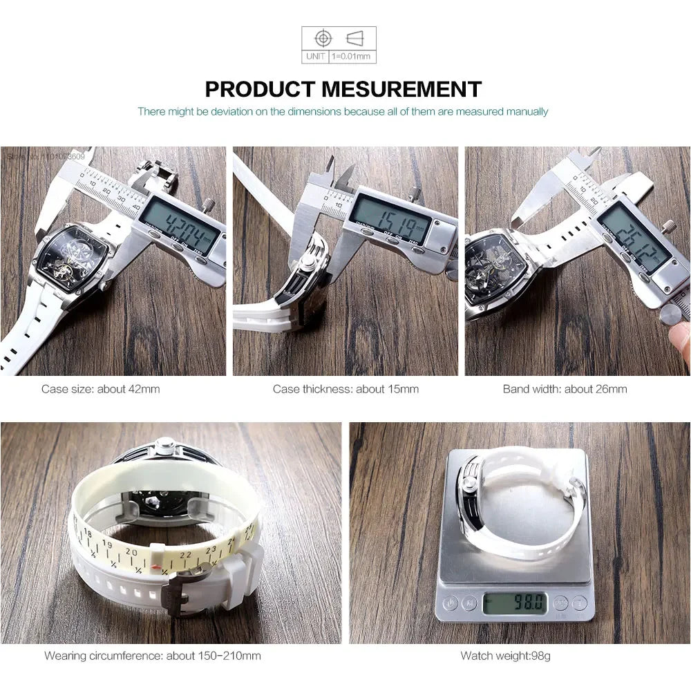 Men's Automatic Mechanical Skeleton Watch with Stainless Steel Case and Silicone Band