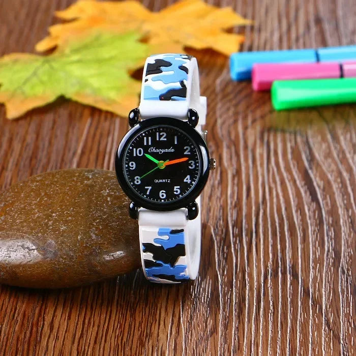 Camo Strap Cartoon Quartz Watch for Kids - Stylish and Fun