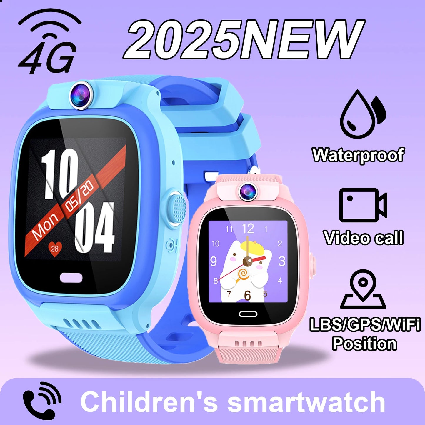 2025 Kids Smart Watch with GPS, 4G Calling, and Waterproof Design