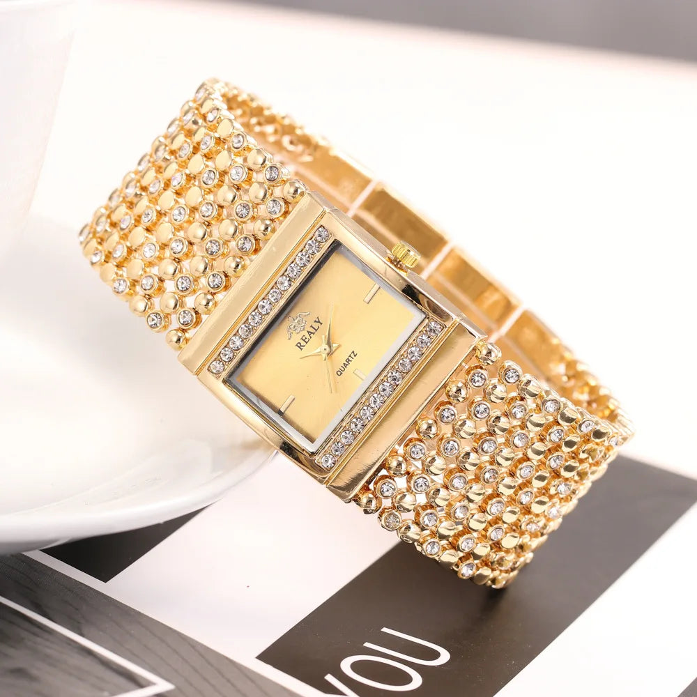 Luxury Casual Women's Square Full Diamond Bracelet Watch