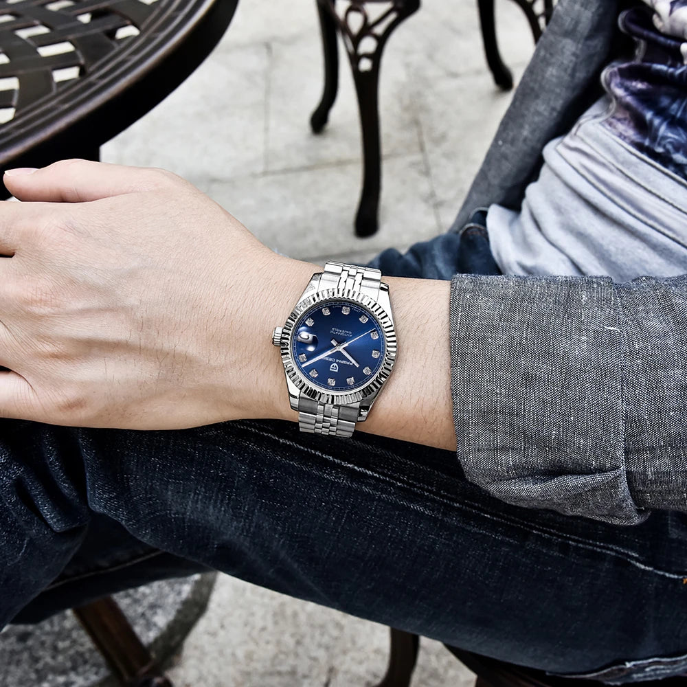 Men's 42MM Automatic Mechanical Watch with Sapphire Glass and Stainless Steel Band