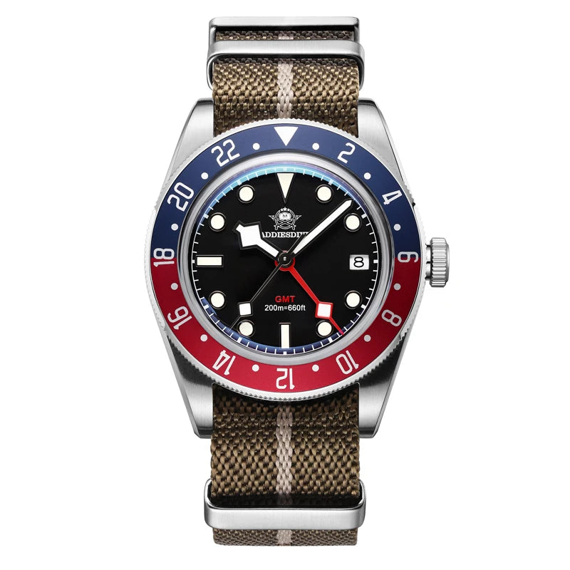 Luxury 200m Water-Resistant GMT Men's Diver Watch with Super Luminous Features