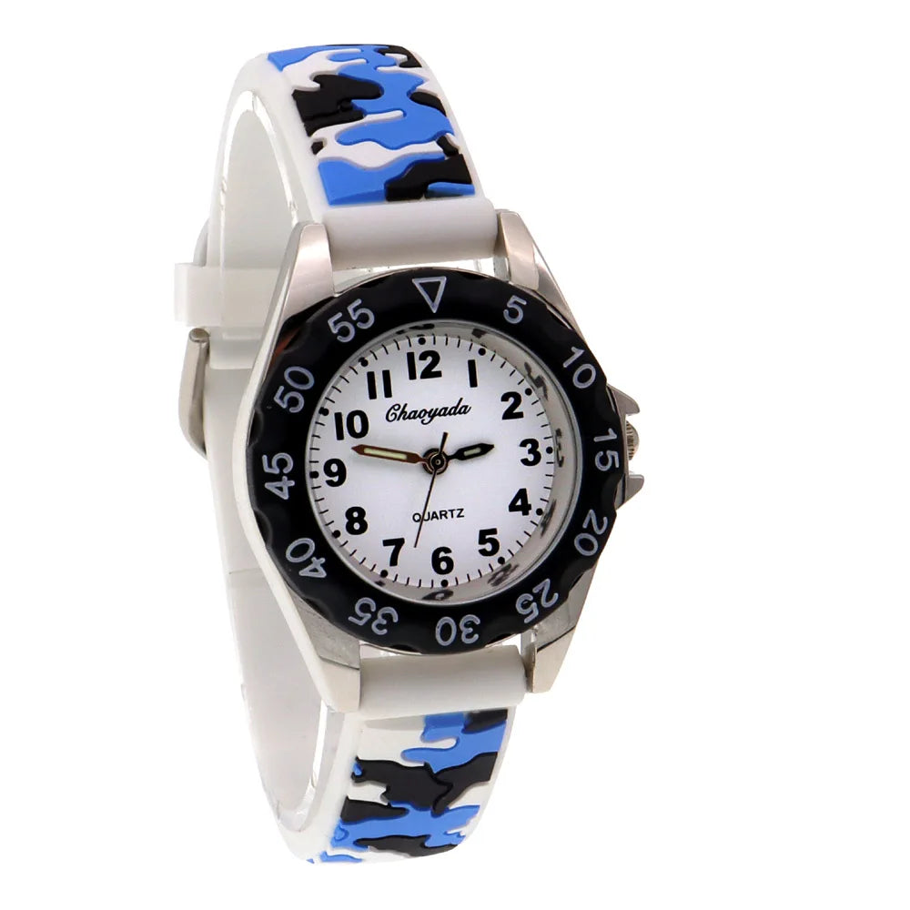 Cool Camouflage Silicone Strap Quartz Watch for Kids