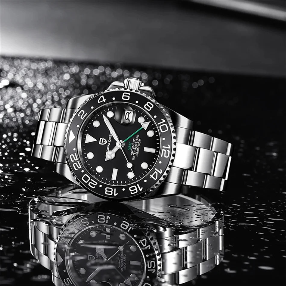Luxury GMT Mechanical Wristwatch with Sapphire Glass and 100M Water Resistance