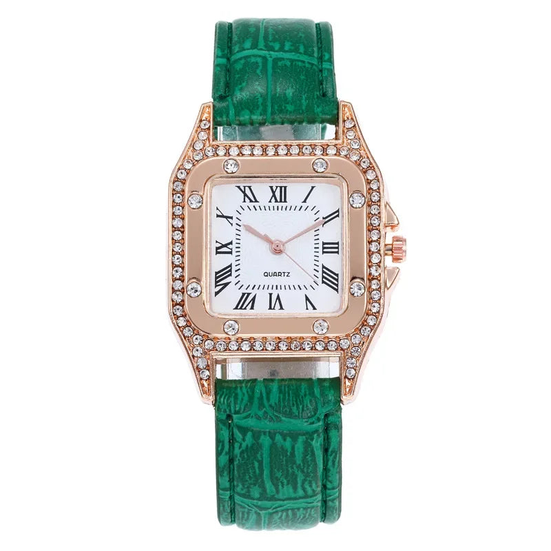 Elegant Rhinestone Square Women’s Waterproof Quartz Watch