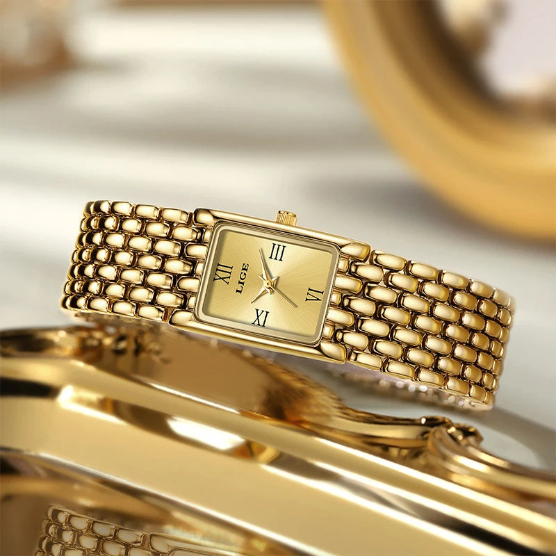 Luxury Gold Women's Quartz Watch with Stainless Steel Bracelet and 30M Waterproof Design