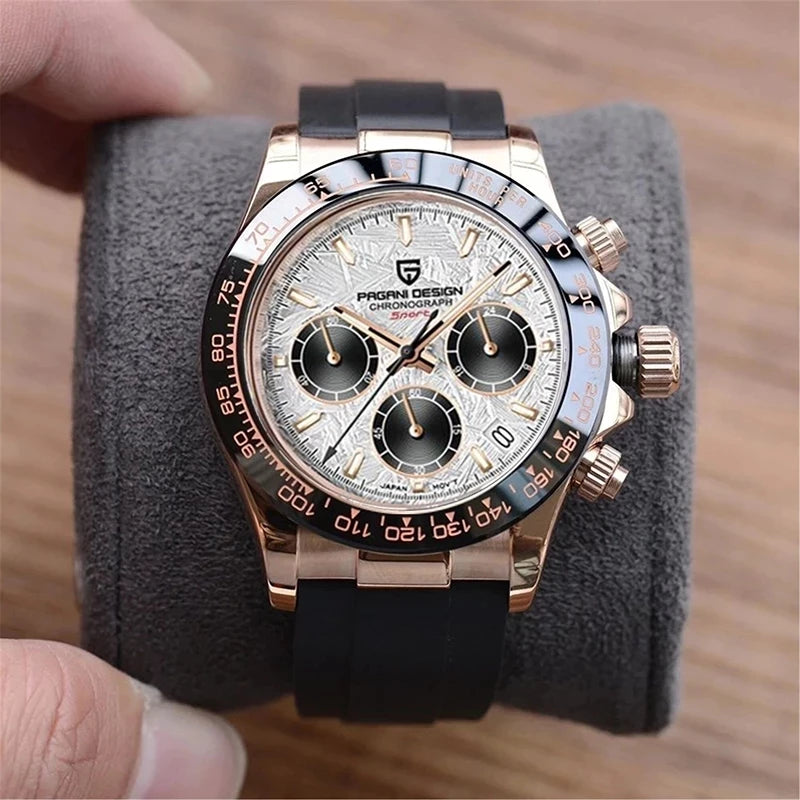 40mm Men's Quartz Chronograph Watch with Sapphire Crystal and Waterproof Design