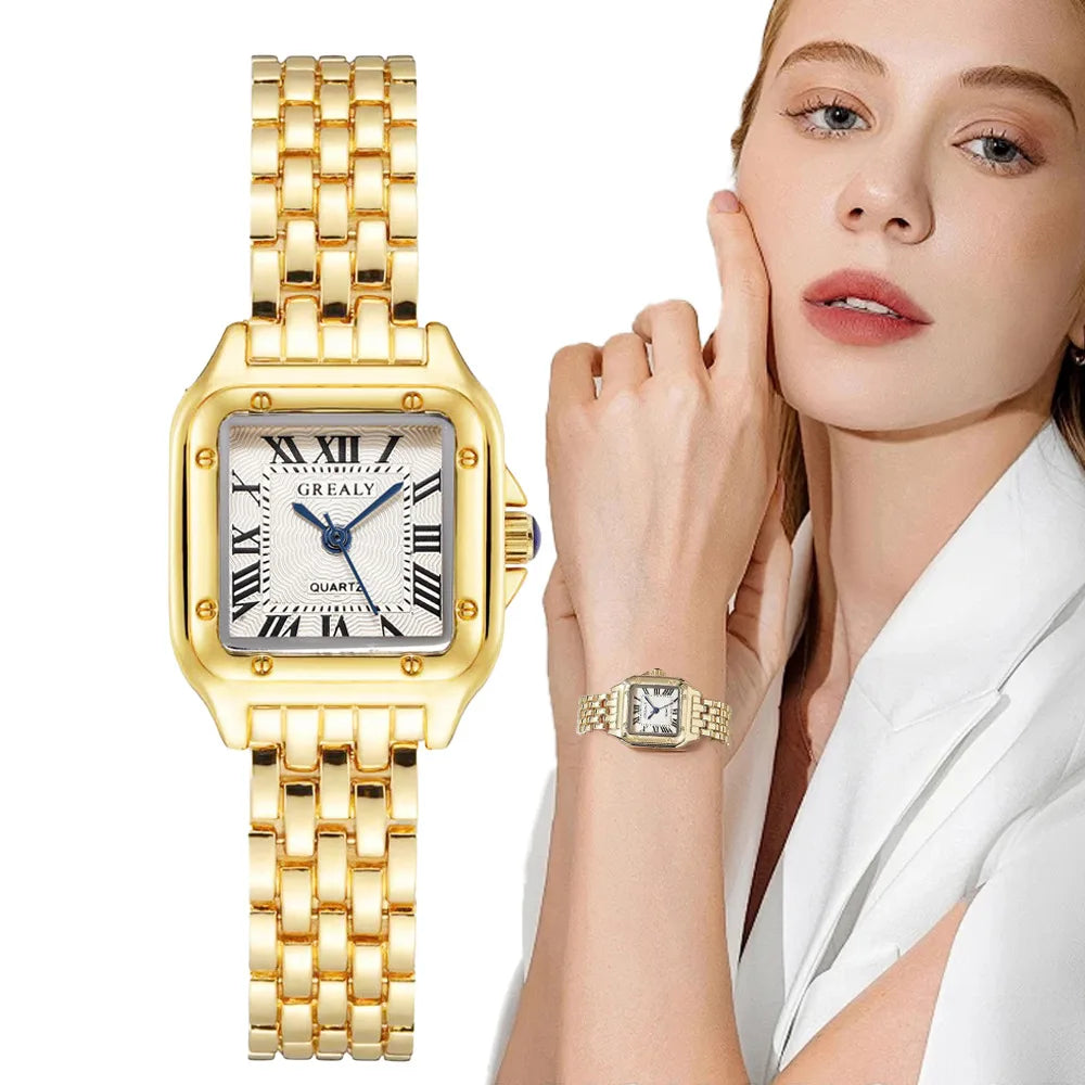 Light Luxury Square Couple Watches with Stainless Steel Strap - Fashion Quartz Wristwatches