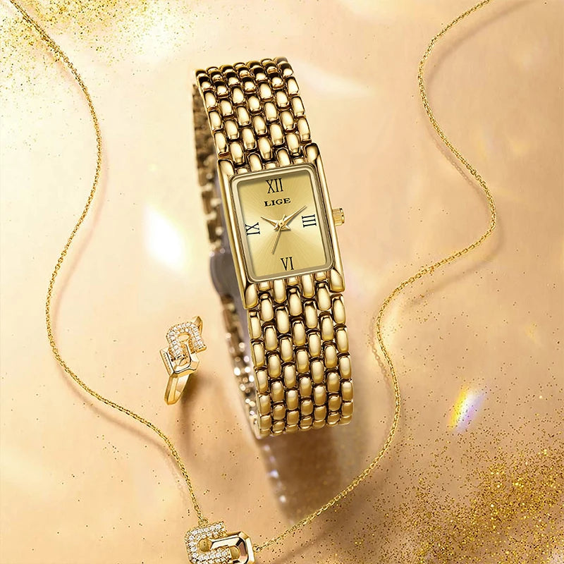Luxury Gold Women's Quartz Watch with Stainless Steel Bracelet and 30M Waterproof Design