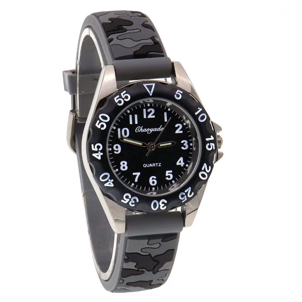 Cool Camouflage Silicone Strap Quartz Watch for Kids