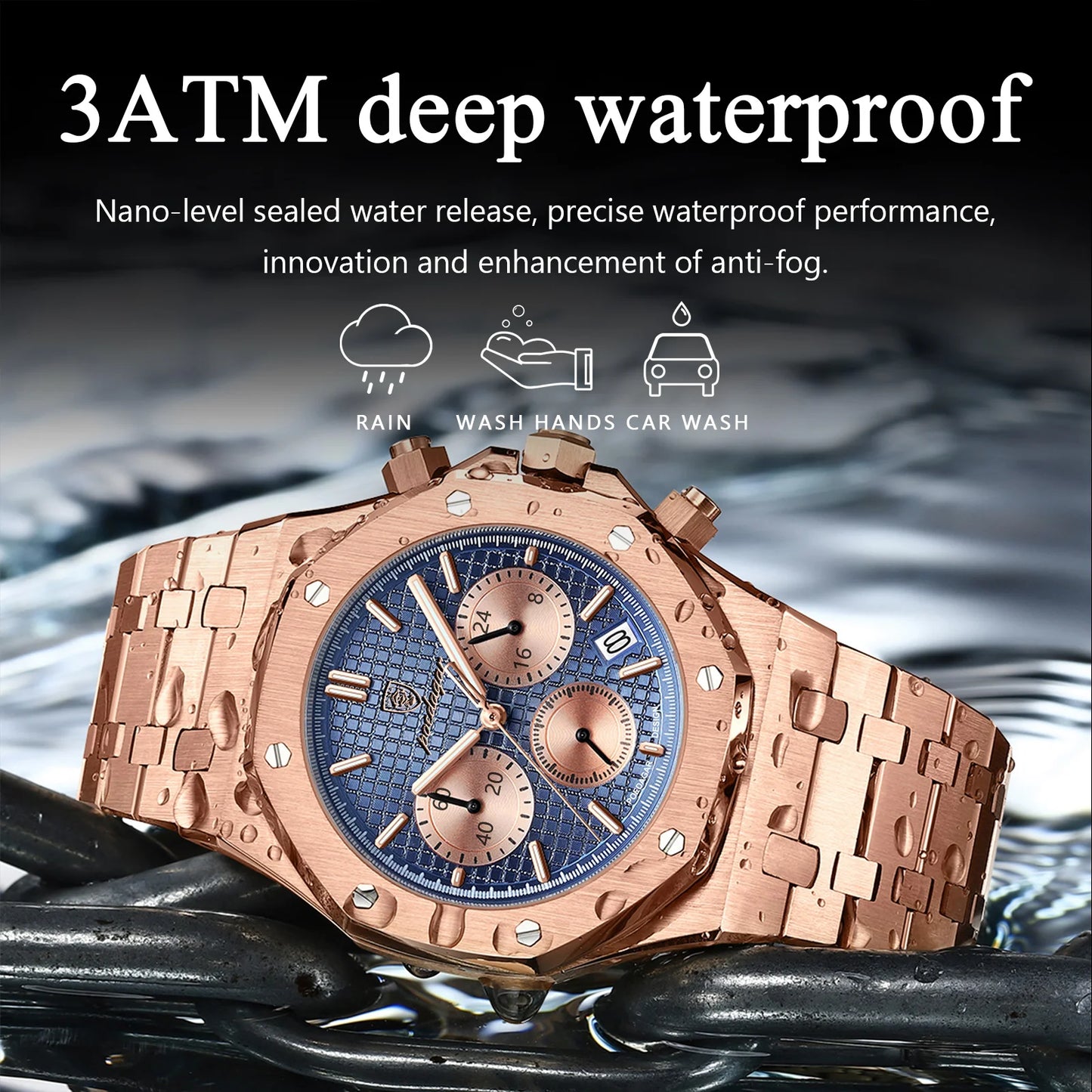 Luxury Men's Stainless Steel Chronograph Watch - Waterproof & Luminous