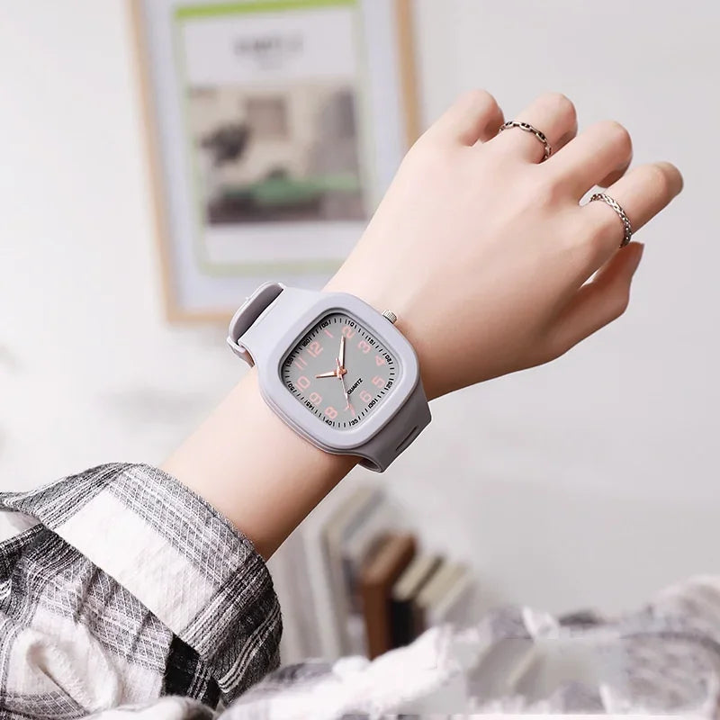 Cute Pink Square Quartz Watch for Women and Girls
