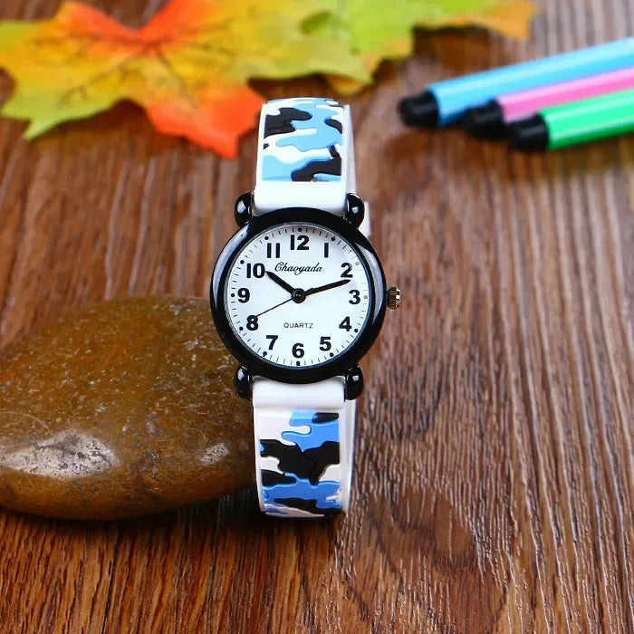 Camo Strap Cartoon Quartz Watch for Kids - Stylish and Fun