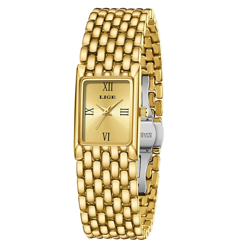 Luxury Gold Women's Quartz Watch with Stainless Steel Bracelet and 30M Waterproof Design