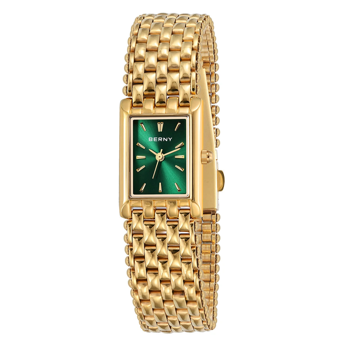 Burgundy Red Luxury Women's Quartz Square Watch with Stainless Steel Band