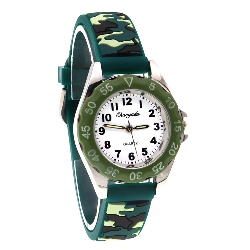 Cool Camouflage Silicone Strap Quartz Watch for Kids