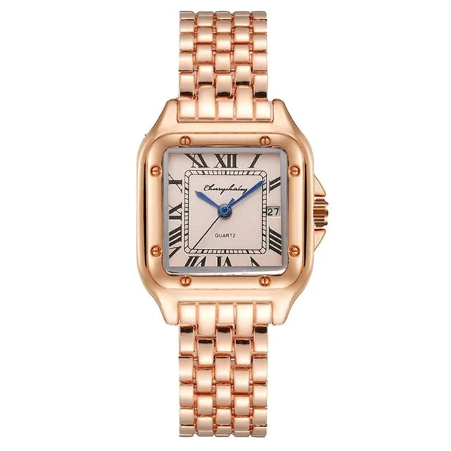 Light Luxury Square Couple Watches with Stainless Steel Strap - Fashion Quartz Wristwatches