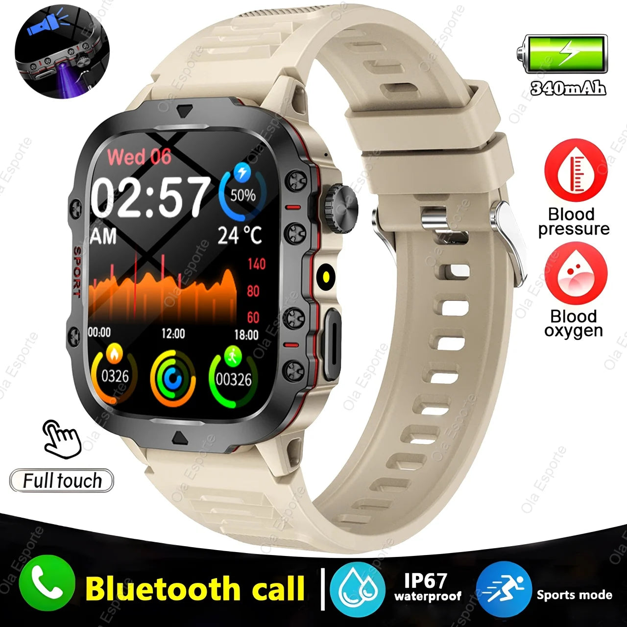 Strap Wise Military Smartwatch with GPS, Waterproof Fitness Tracker, and Bluetooth Calling