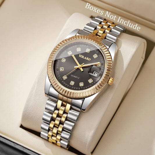 Luxury Quartz Business Watch for Men and Women with Rhinestones
