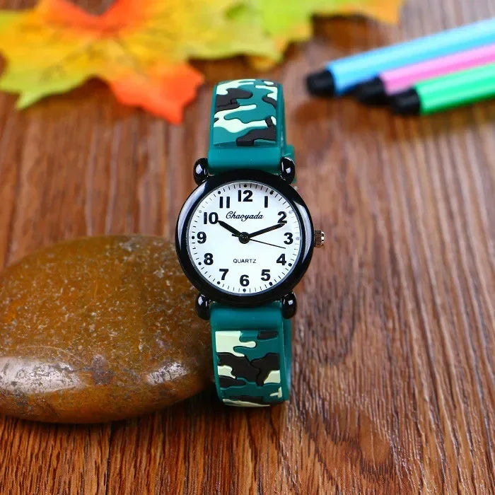 Camo Strap Cartoon Quartz Watch for Kids - Stylish and Fun