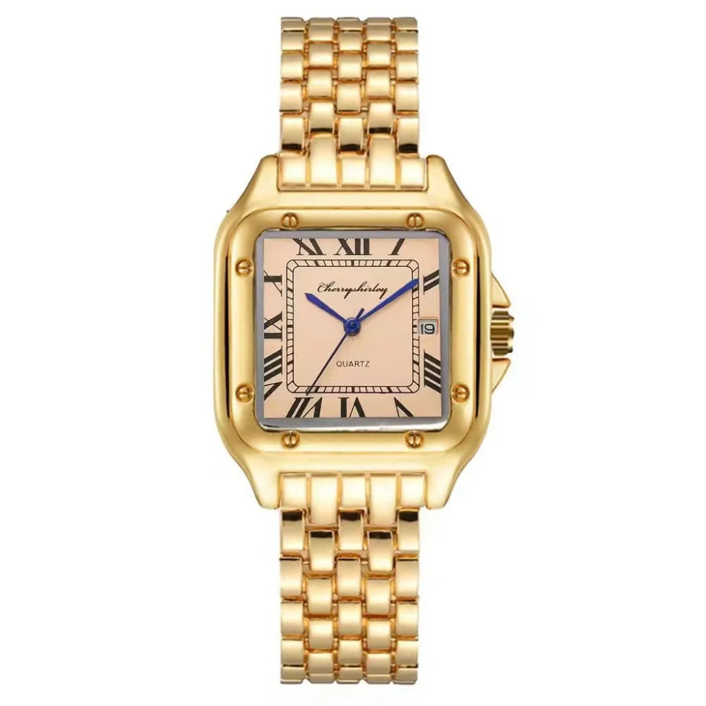 Luxury Ladies Quartz Watch with Calendar - Stainless Steel Bracelet