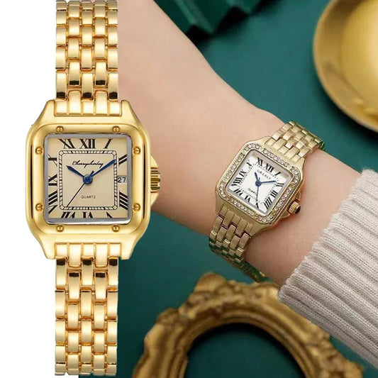 Luxury Ladies Quartz Watch with Calendar - Stainless Steel Bracelet