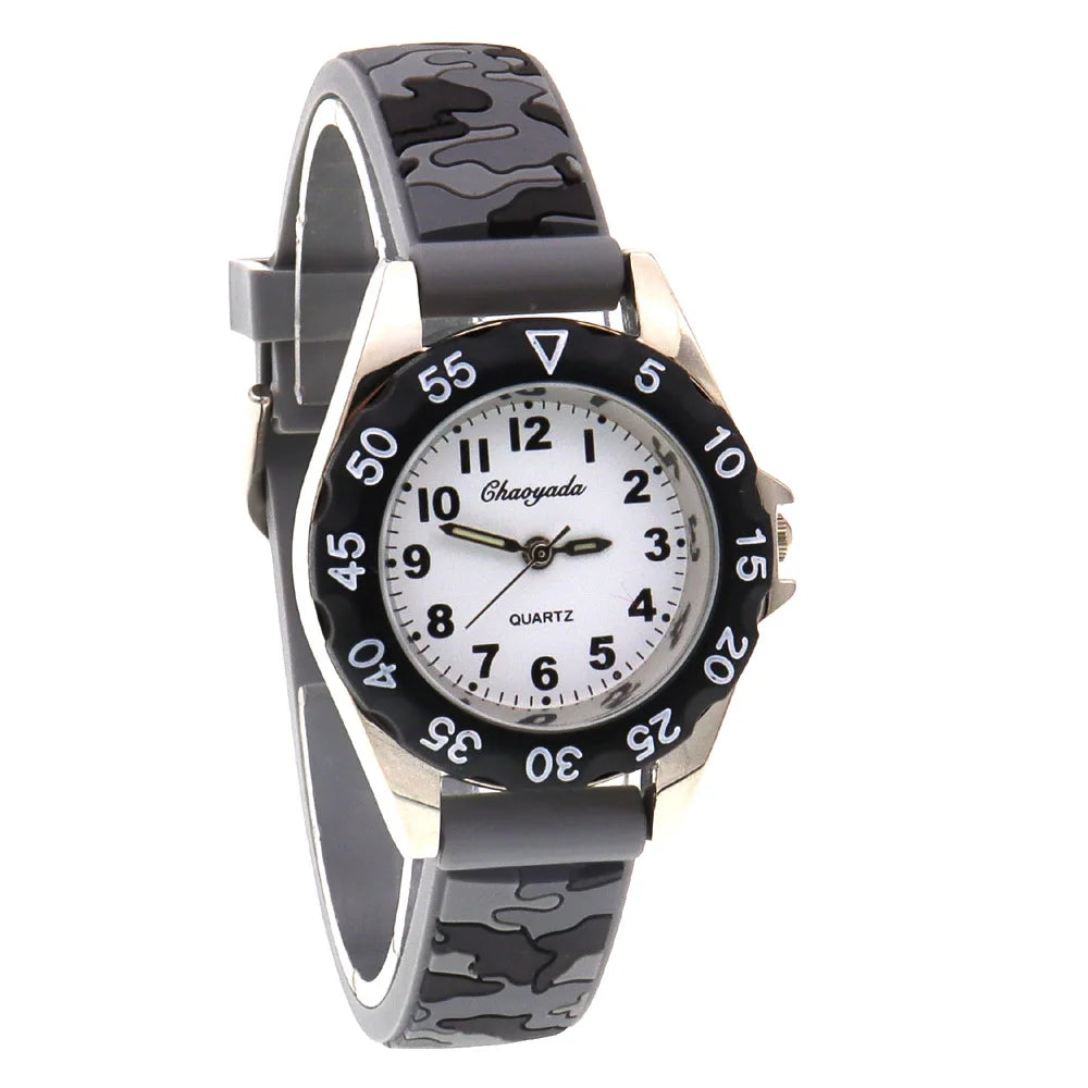 Cool Camouflage Silicone Strap Quartz Watch for Kids