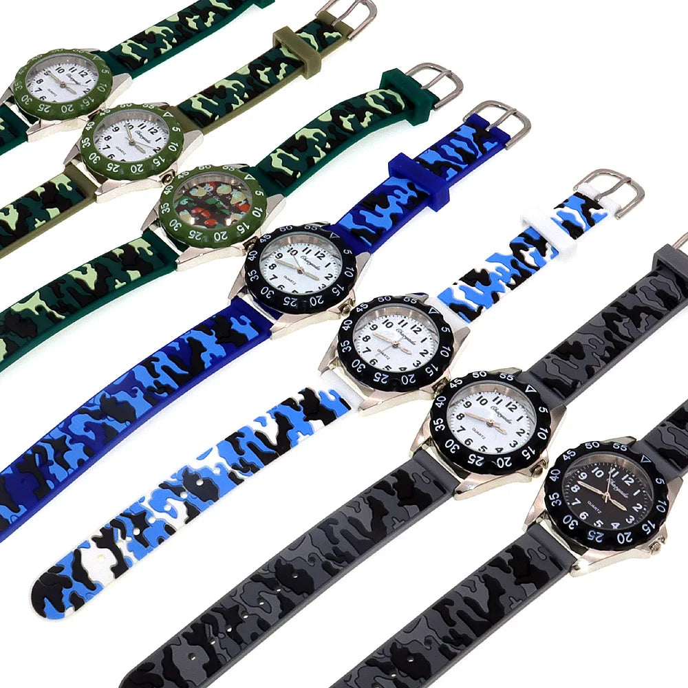 Cool Camouflage Silicone Strap Quartz Watch for Kids