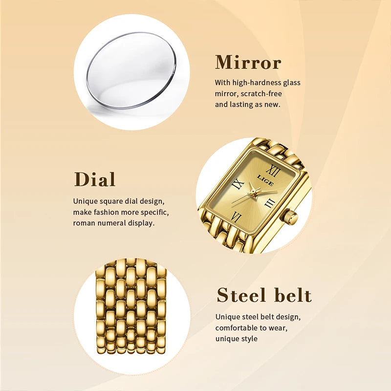 Luxury Gold Women's Quartz Watch with Stainless Steel Bracelet and 30M Waterproof Design