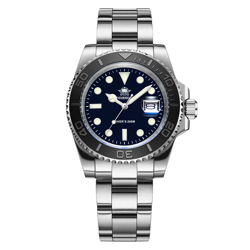 Luxurious Men's Luminous Quartz Diving Watch - 20 Bar Waterproof Stainless Steel