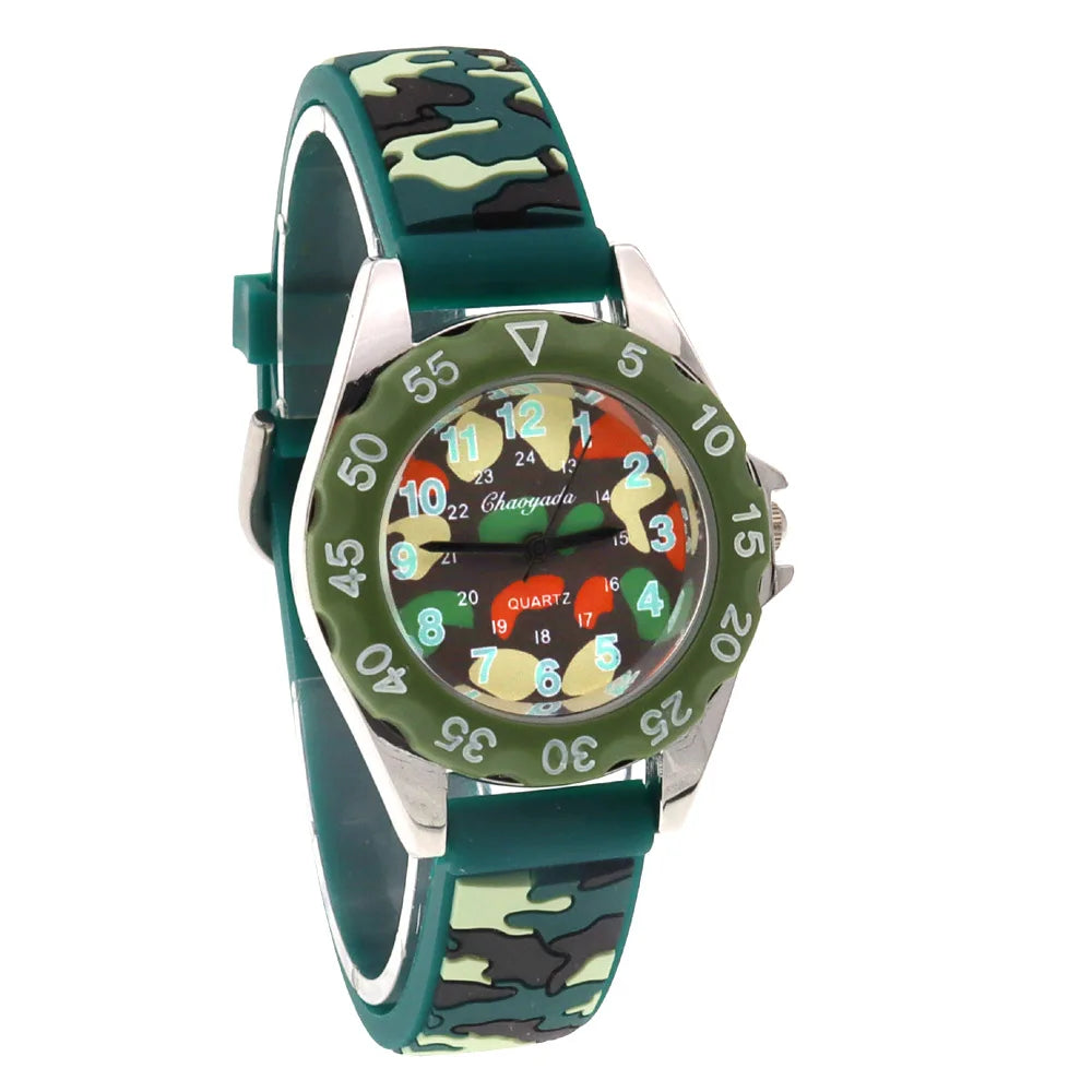 Cool Camouflage Silicone Strap Quartz Watch for Kids