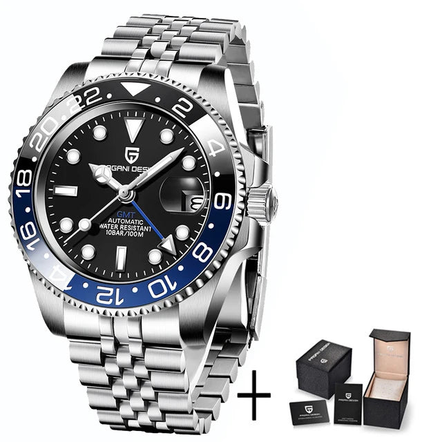 Luxury GMT Men’s Mechanical Wristwatch with Sapphire Glass and 100M Waterproof