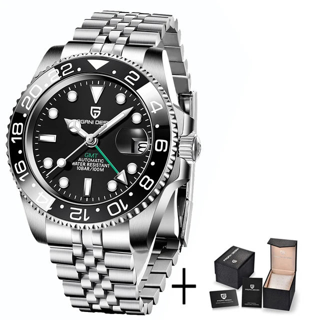 Luxury GMT Mechanical Wristwatch with Sapphire Glass and 100M Water Resistance