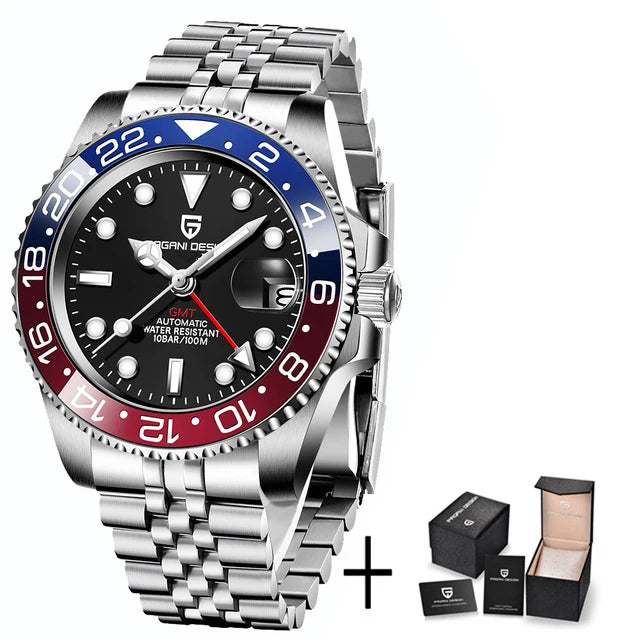 Luxury GMT Mechanical Wristwatch with Sapphire Glass and 100M Water Resistance