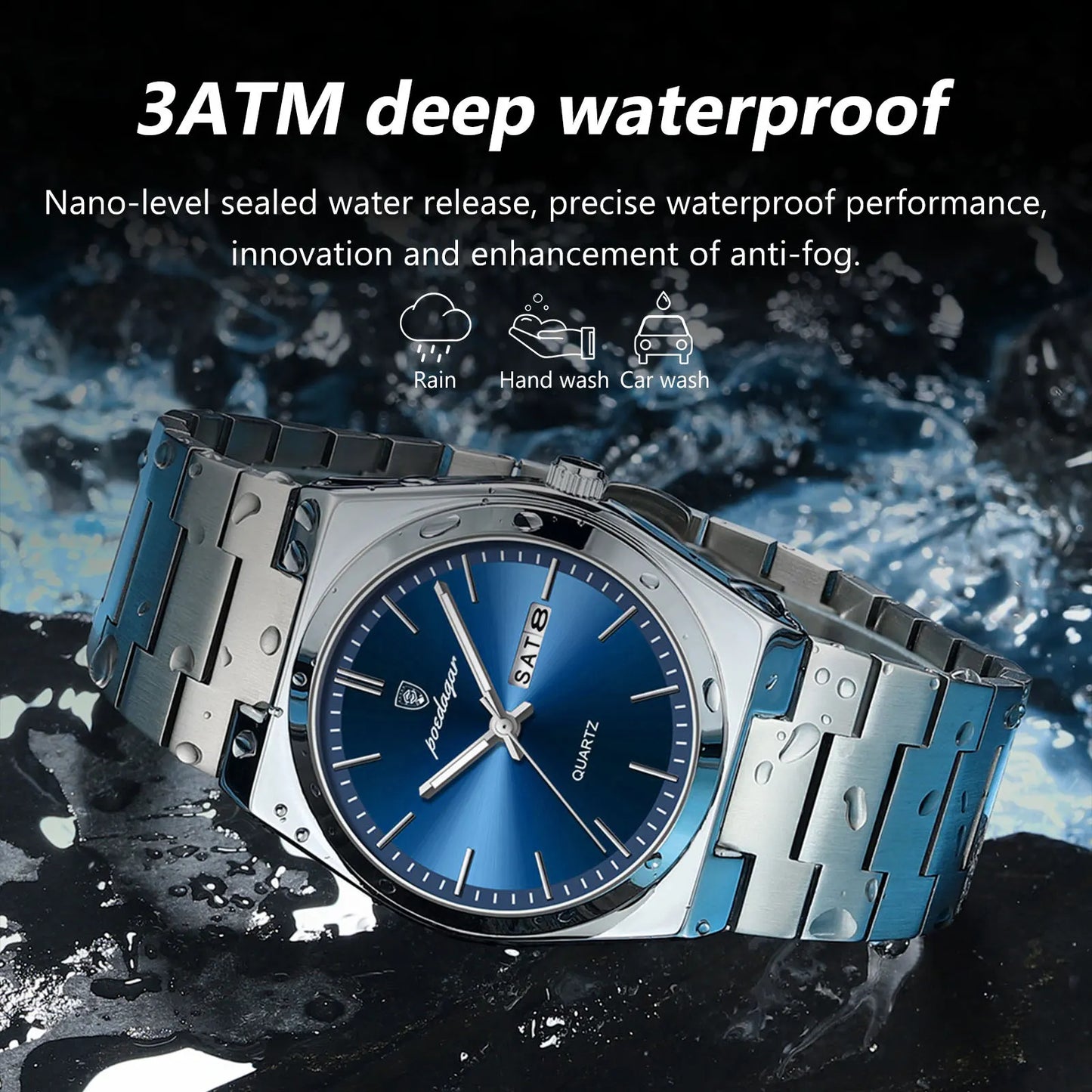 Luxury Waterproof Luminous Men's Quartz Watch with Date and Week Display