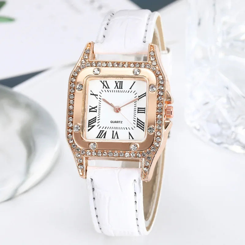 Elegant Rhinestone Square Women’s Waterproof Quartz Watch
