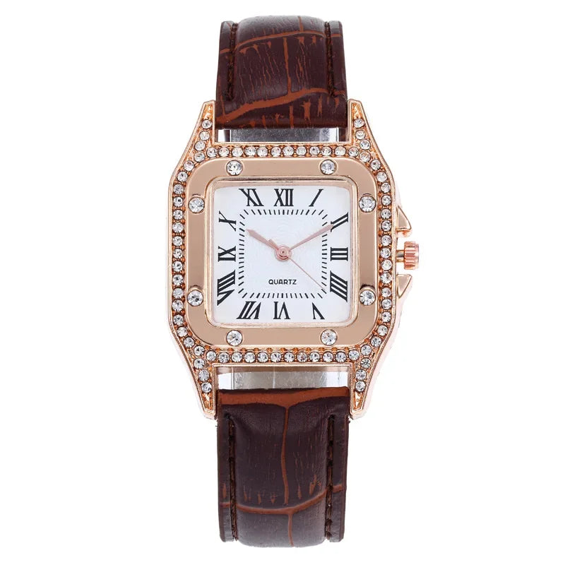 Elegant Rhinestone Square Women’s Waterproof Quartz Watch