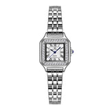 Elegant Square Women's Watch with Diamond Dial and Stainless Steel Strap